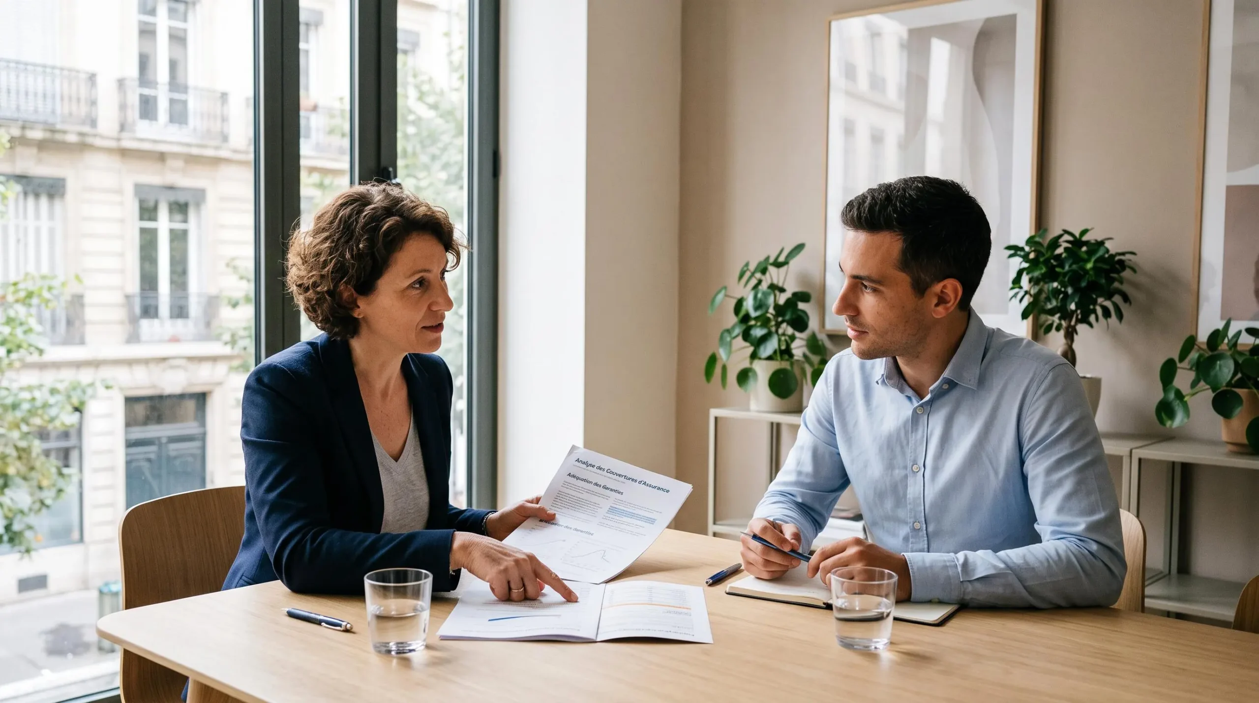 Conseiller financier indépendant discutant avec un client lors d'une consultation sur les garanties d'assurance